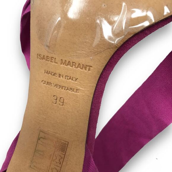 Isabel Marant Arieli Ribbon Strap Sandals 9 Ankle Wrap Tie Strappy Fuchsia Italy - Picture 9 of 14
